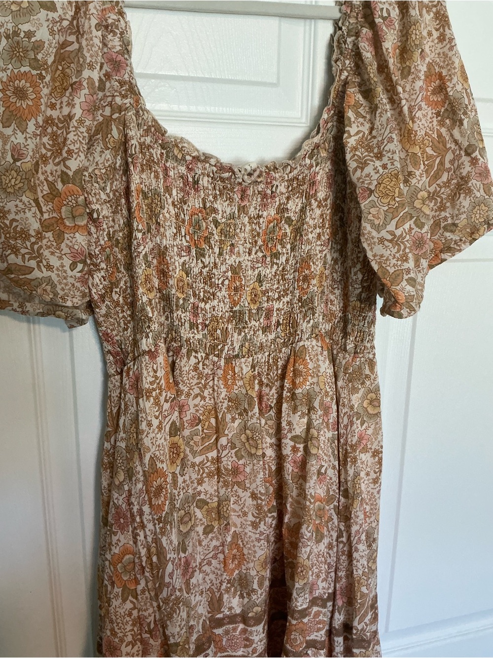 Spell Floral Smocked Midi Dress in Beige and Rust - Picture 6 of 6